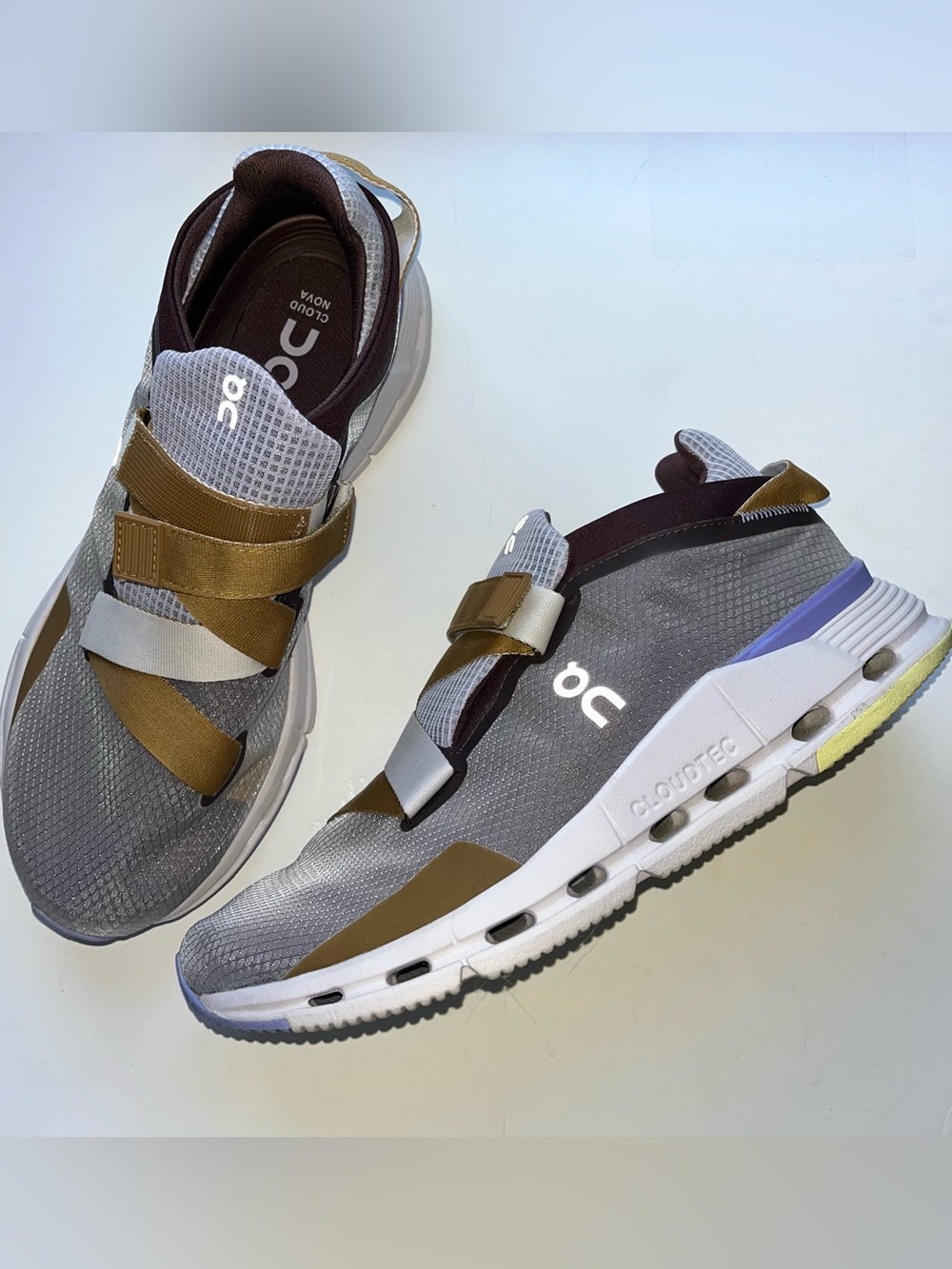 On Running Cloudnova Women’s Slip-On Sneakers - Gray, Gold & Periwinkle